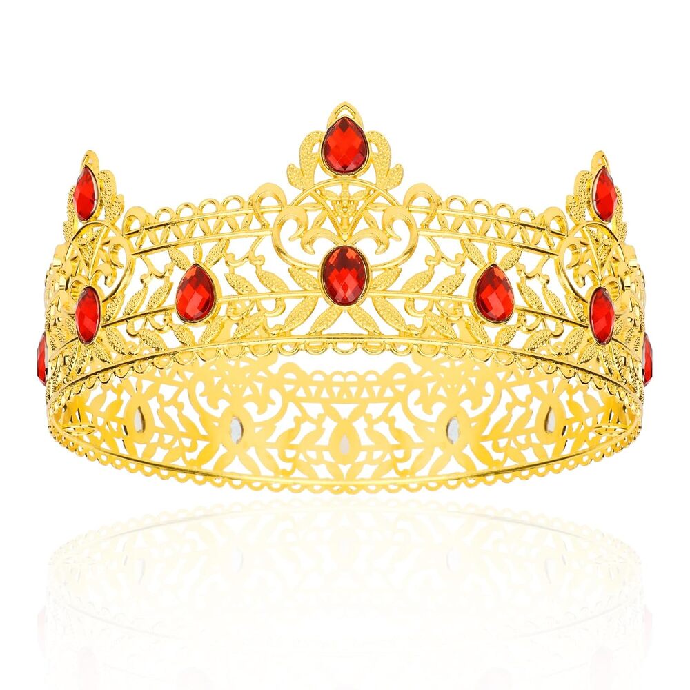 CIEHER Gold Red Royal King Crown Baroque Crystal Costume Prince Birthday Tiara